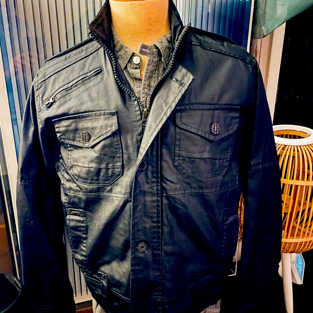 TWICE Brand Navy Waxed Biker Style Lightweight Jacket. Size: M.